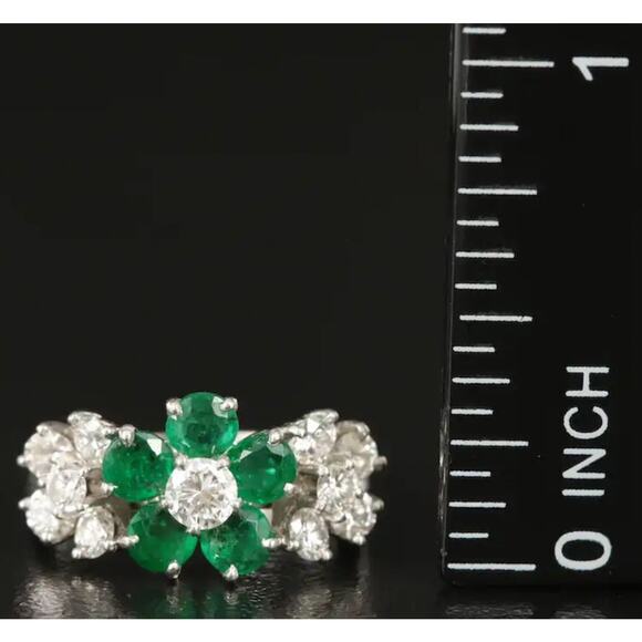 Cartier Platinum Emerald and Diamond Triple Flower Engagement Ring Ca. 1950s - Picture 10 of 10
